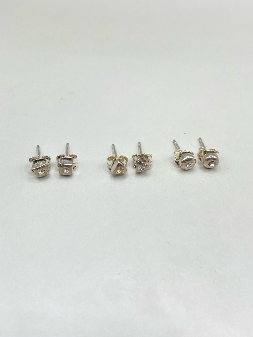 Lot of 3 Sterling Silver Shape Cubic Zirconia Post Earrings